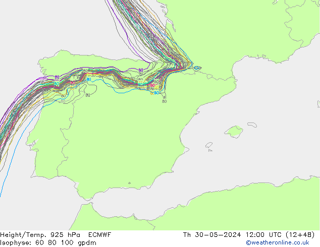 Height/Temp. 925 гПа ECMWF чт 30.05.2024 12 UTC