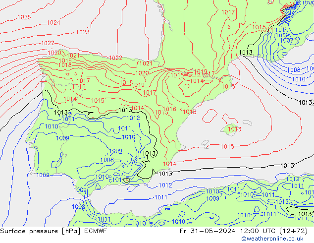 Luchtdruk (Grond) ECMWF vr 31.05.2024 12 UTC