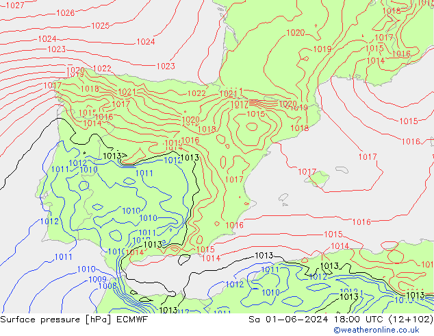 Pressione al suolo ECMWF sab 01.06.2024 18 UTC