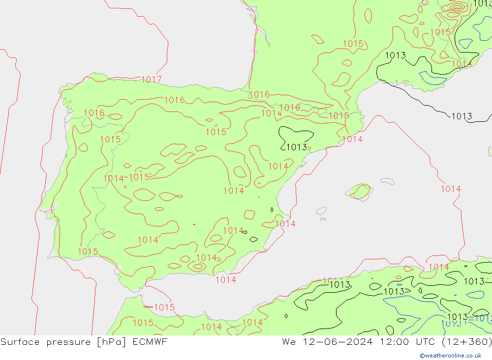 Surface pressure ECMWF We 12.06.2024 12 UTC