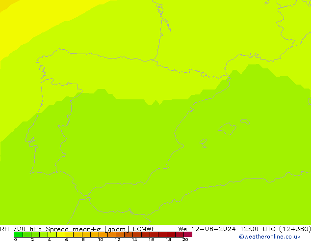 RH 700 hPa Spread ECMWF Qua 12.06.2024 12 UTC