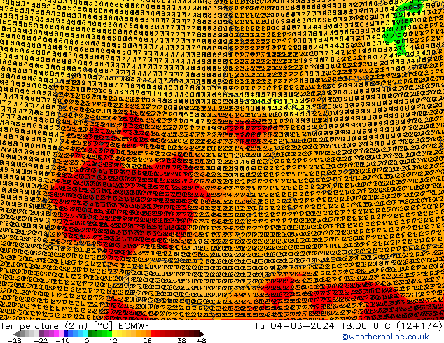 Temperaturkarte (2m) ECMWF Di 04.06.2024 18 UTC