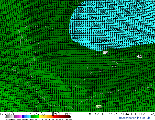 Height/Temp. 500 hPa ECMWF Po 03.06.2024 00 UTC