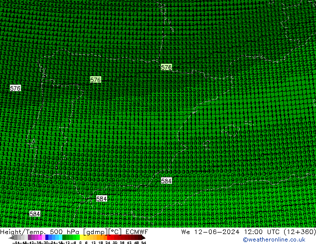 Height/Temp. 500 hPa ECMWF  12.06.2024 12 UTC