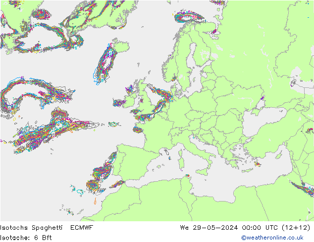 Isotachen Spaghetti ECMWF Mi 29.05.2024 00 UTC