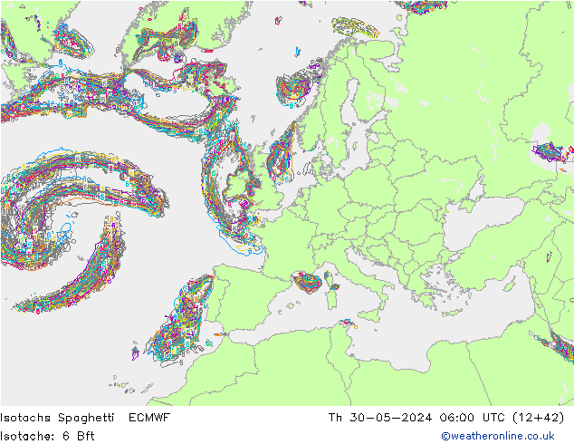 Isotachs Spaghetti ECMWF jeu 30.05.2024 06 UTC