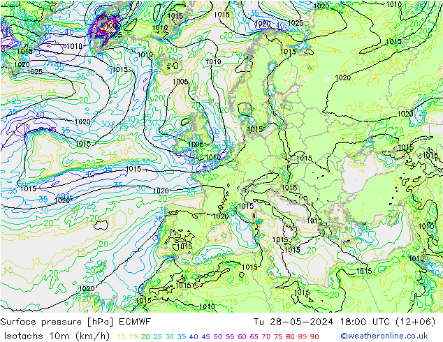 Isotachs (kph) ECMWF Ter 28.05.2024 18 UTC