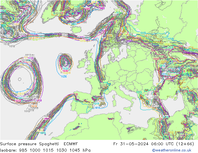 Surface pressure Spaghetti ECMWF Fr 31.05.2024 06 UTC