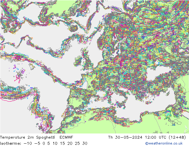 Temperaturkarte Spaghetti ECMWF Do 30.05.2024 12 UTC