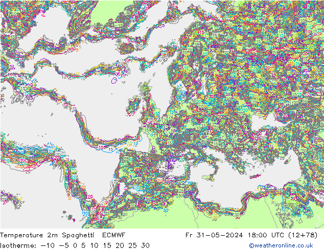 mapa temperatury 2m Spaghetti ECMWF pt. 31.05.2024 18 UTC