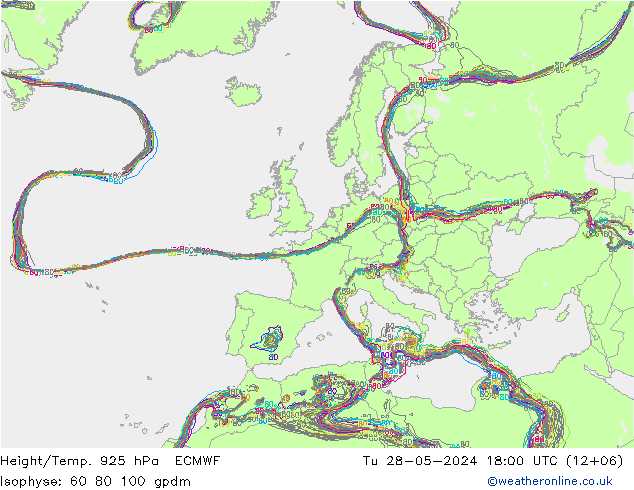 Height/Temp. 925 hPa ECMWF mar 28.05.2024 18 UTC