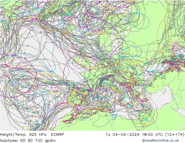 Géop./Temp. 925 hPa ECMWF mar 04.06.2024 18 UTC