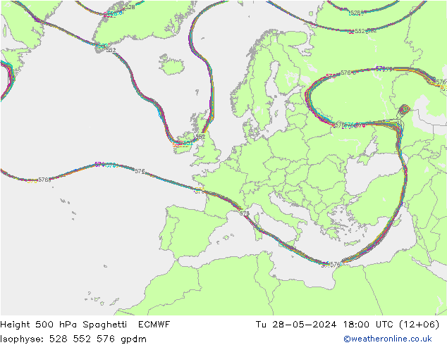 Height 500 hPa Spaghetti ECMWF Di 28.05.2024 18 UTC