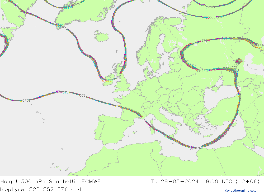 500 hPa Yüksekliği Spaghetti ECMWF Sa 28.05.2024 18 UTC