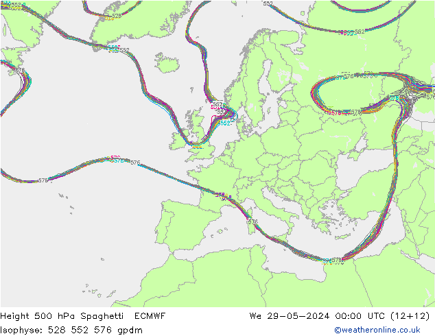 Height 500 hPa Spaghetti ECMWF We 29.05.2024 00 UTC