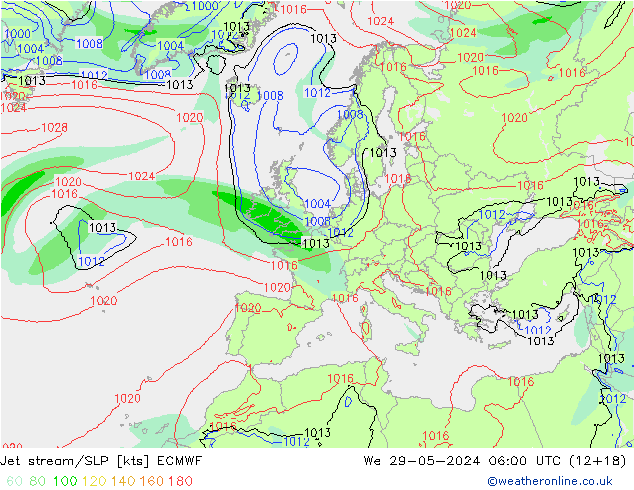 Straalstroom/SLP ECMWF wo 29.05.2024 06 UTC