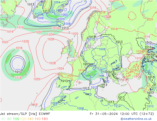 Jet stream/SLP ECMWF Pá 31.05.2024 12 UTC