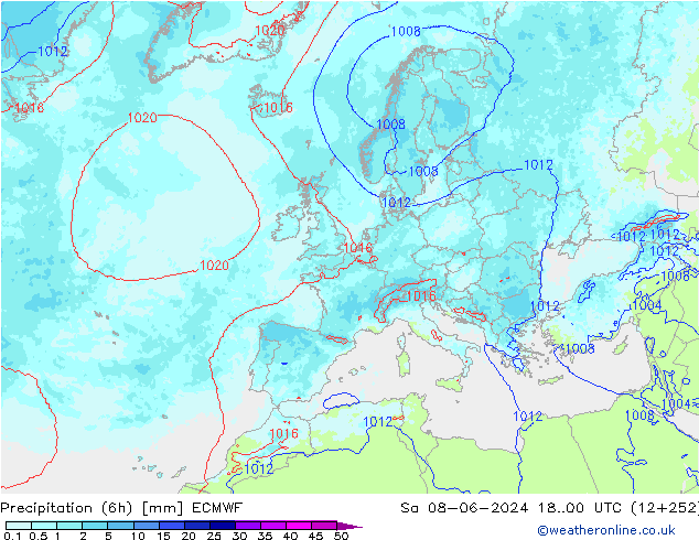 Precipitação (6h) ECMWF Sáb 08.06.2024 00 UTC