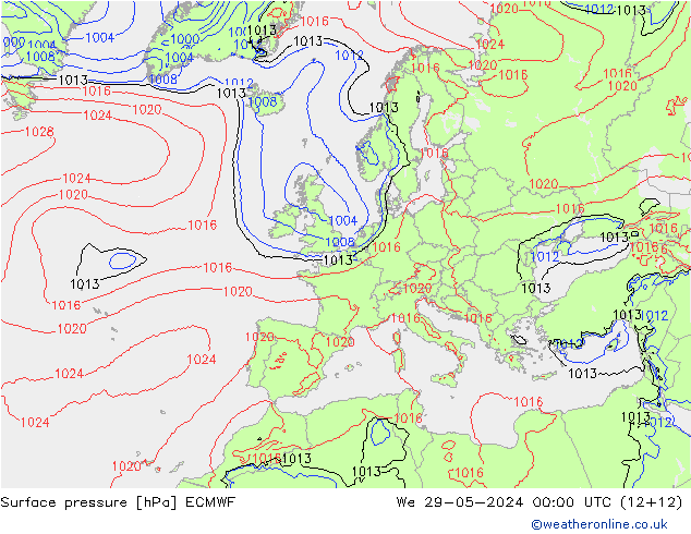 Surface pressure ECMWF We 29.05.2024 00 UTC