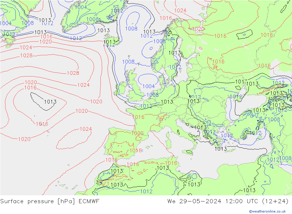 Presión superficial ECMWF mié 29.05.2024 12 UTC