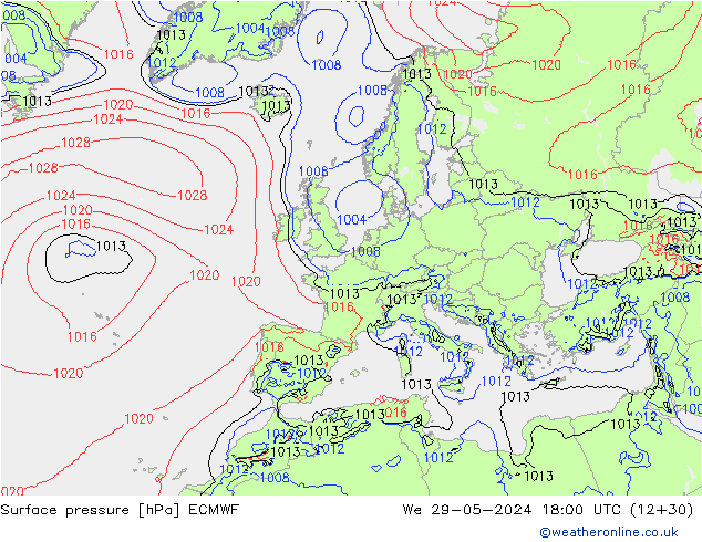 pressão do solo ECMWF Qua 29.05.2024 18 UTC