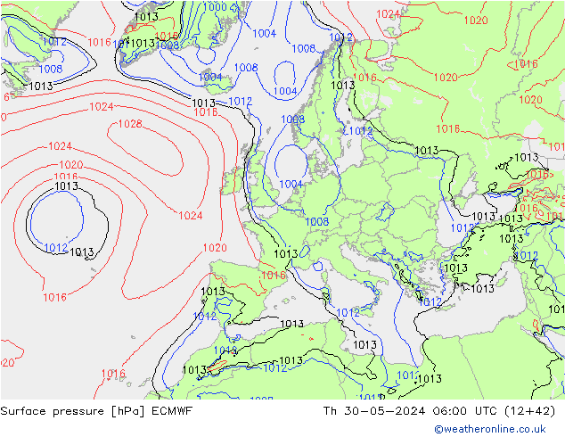 Atmosférický tlak ECMWF Čt 30.05.2024 06 UTC