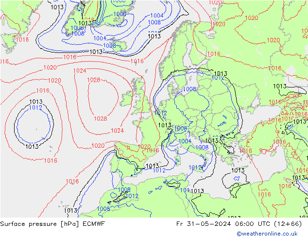 Atmosférický tlak ECMWF Pá 31.05.2024 06 UTC
