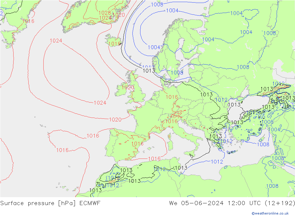 Surface pressure ECMWF We 05.06.2024 12 UTC