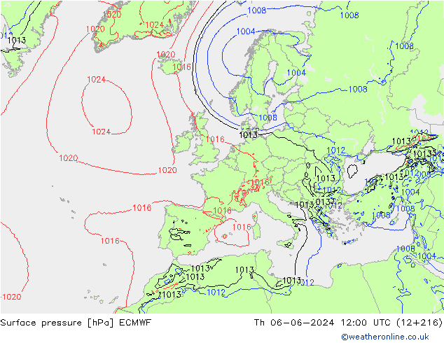 Surface pressure ECMWF Th 06.06.2024 12 UTC