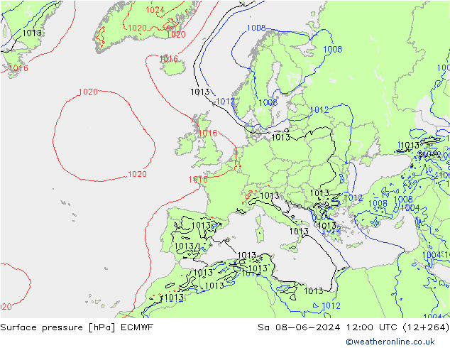 Surface pressure ECMWF Sa 08.06.2024 12 UTC