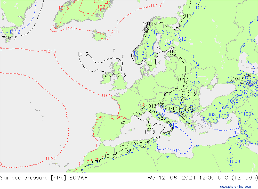 Surface pressure ECMWF We 12.06.2024 12 UTC