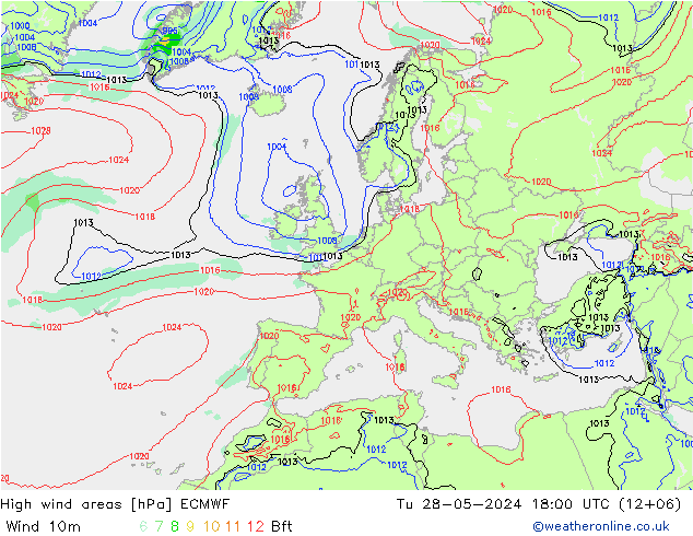 yüksek rüzgarlı alanlar ECMWF Sa 28.05.2024 18 UTC
