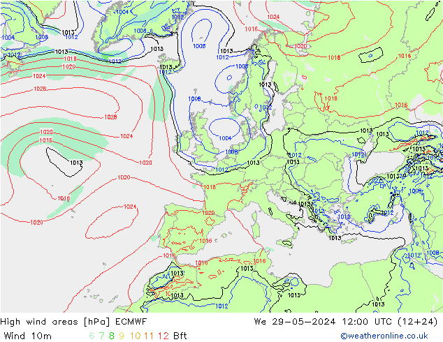 High wind areas ECMWF mer 29.05.2024 12 UTC