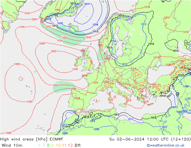 High wind areas ECMWF dom 02.06.2024 12 UTC