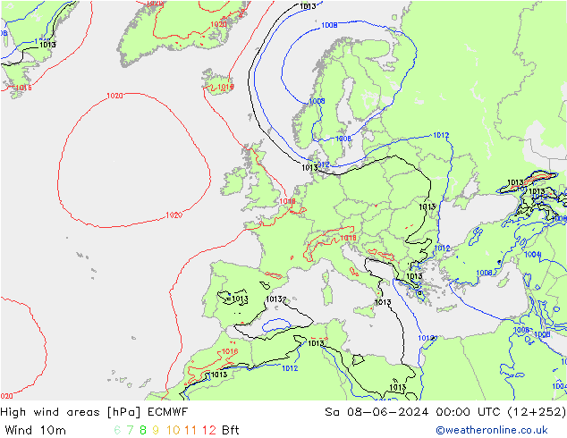 High wind areas ECMWF  08.06.2024 00 UTC