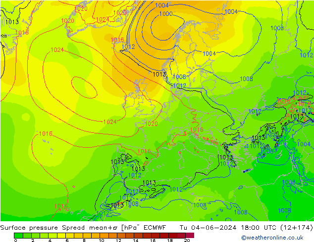 Bodendruck Spread ECMWF Di 04.06.2024 18 UTC