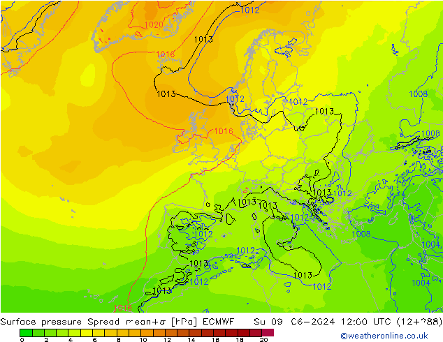 Bodendruck Spread ECMWF So 09.06.2024 12 UTC