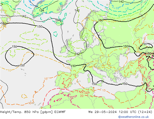 Height/Temp. 850 гПа ECMWF ср 29.05.2024 12 UTC