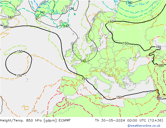 Hoogte/Temp. 850 hPa ECMWF do 30.05.2024 00 UTC