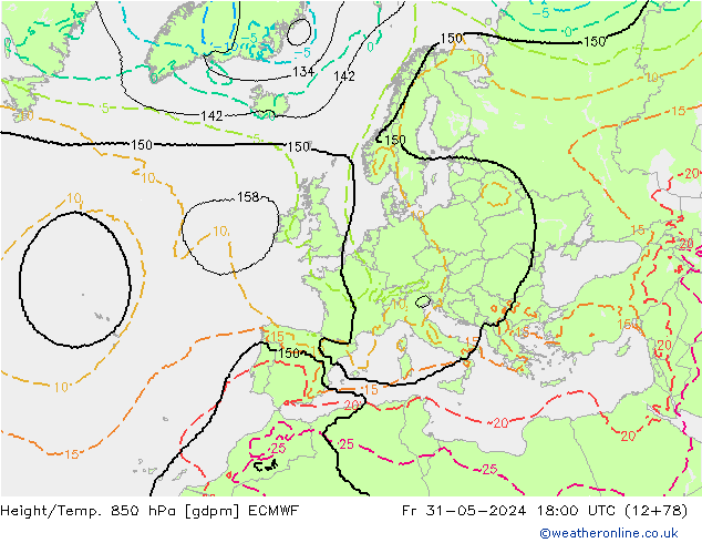 Géop./Temp. 850 hPa ECMWF ven 31.05.2024 18 UTC