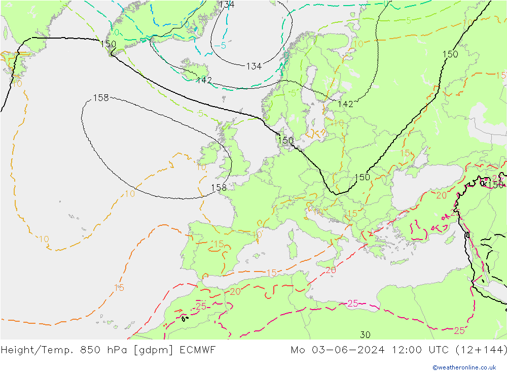 Height/Temp. 850 hPa ECMWF Mo 03.06.2024 12 UTC