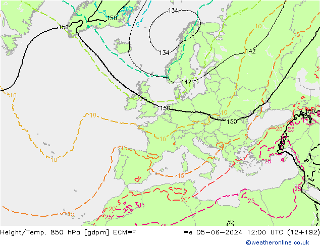 Yükseklik/Sıc. 850 hPa ECMWF Çar 05.06.2024 12 UTC