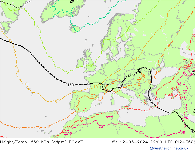 Height/Temp. 850 hPa ECMWF Mi 12.06.2024 12 UTC