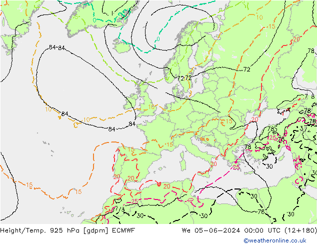 Height/Temp. 925 hPa ECMWF śro. 05.06.2024 00 UTC
