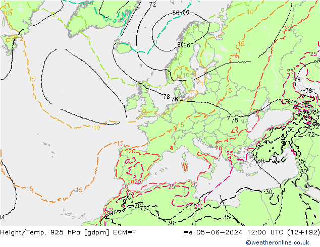 Height/Temp. 925 hPa ECMWF  05.06.2024 12 UTC