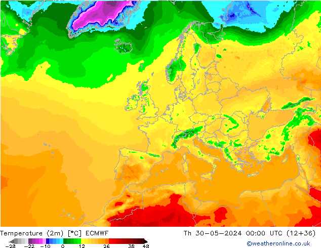 Temperature (2m) ECMWF Th 30.05.2024 00 UTC
