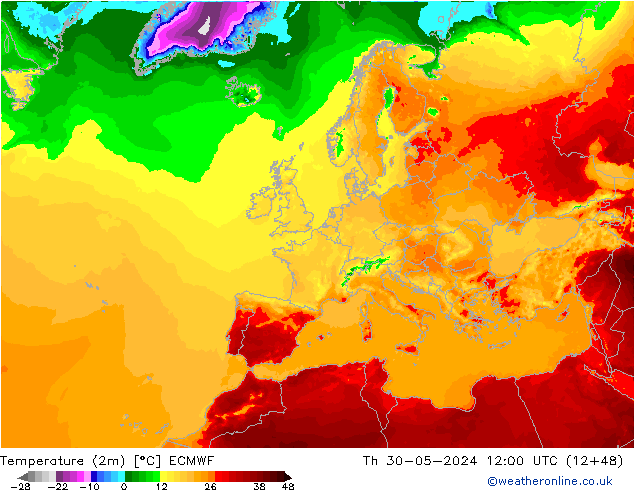 Sıcaklık Haritası (2m) ECMWF Per 30.05.2024 12 UTC