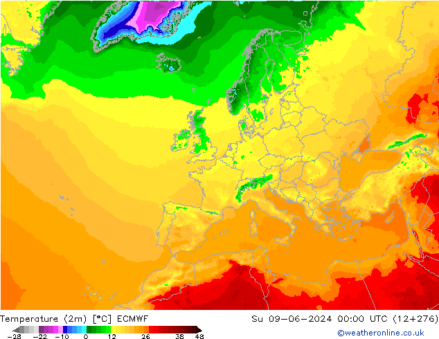 Temperatura (2m) ECMWF dom 09.06.2024 00 UTC