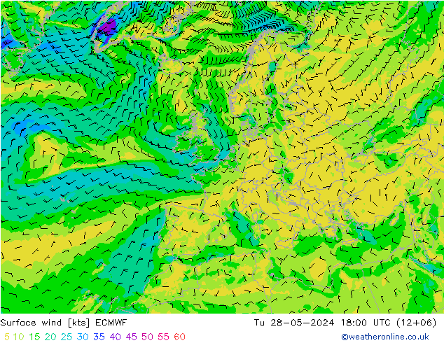 风 10 米 ECMWF 星期二 28.05.2024 18 UTC