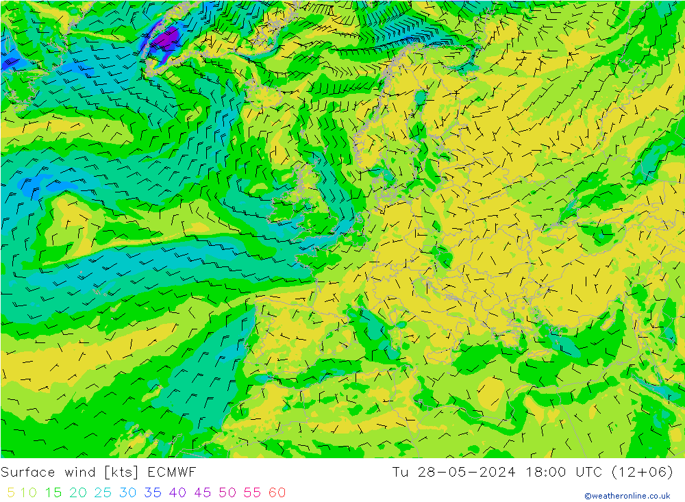 Surface wind ECMWF Tu 28.05.2024 18 UTC